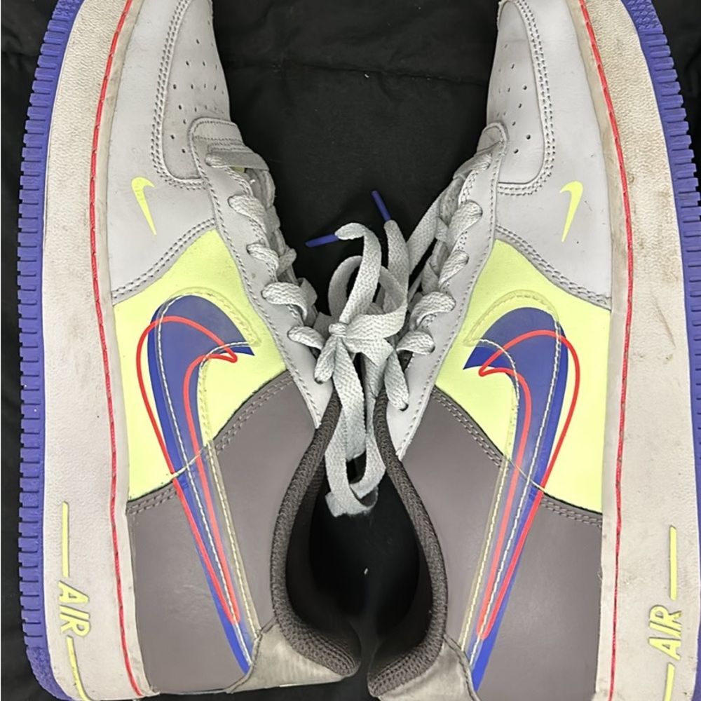 Nike Low-Top Sneakers in Gray, Neon Yellow & Purple Accents